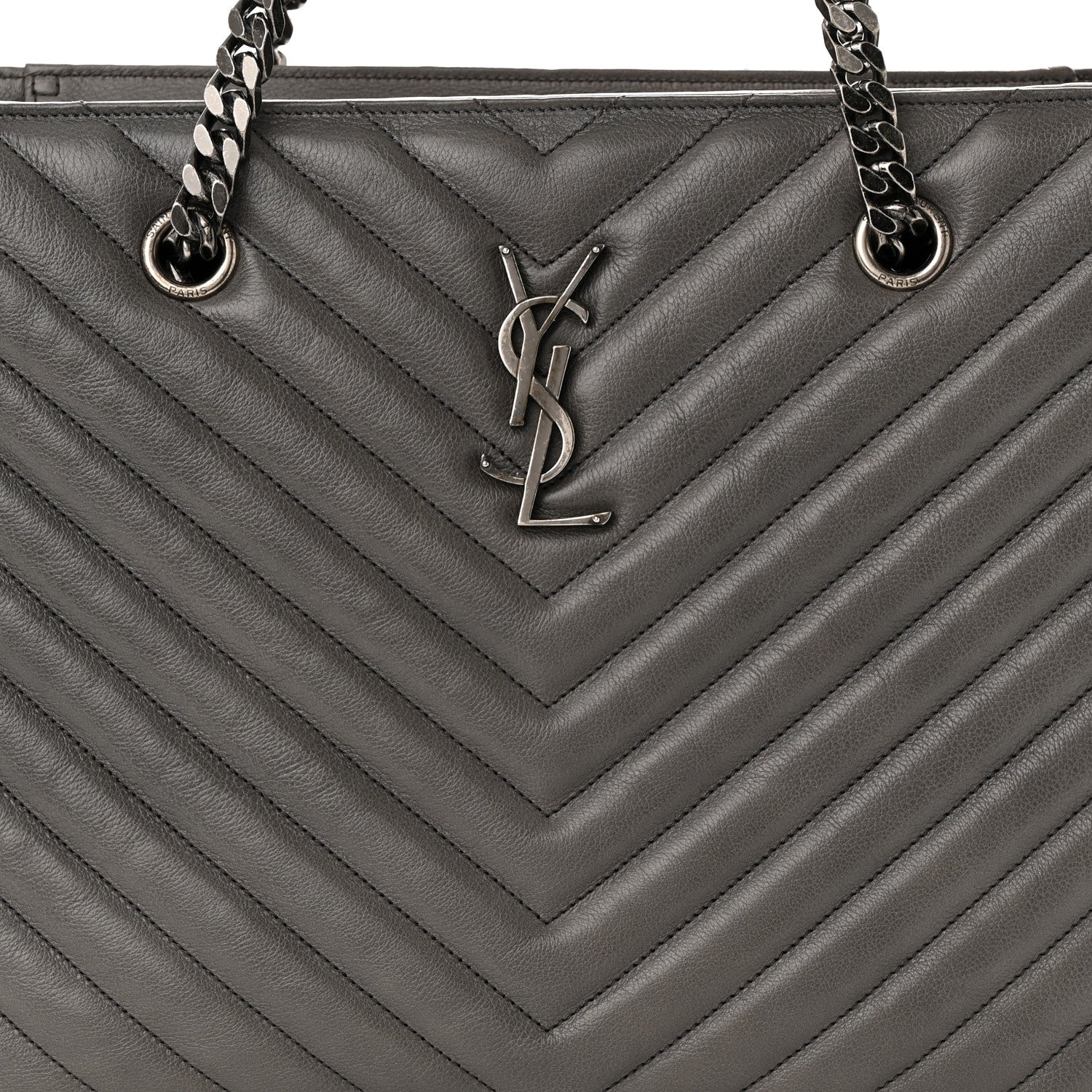 Saint Laurent Sheepskin Matelasse Chevron Large Monogram Shopping Bag Light Coal 7 of 11