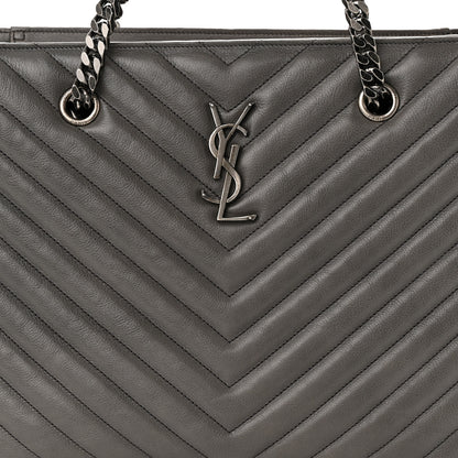Saint Laurent Sheepskin Matelasse Chevron Large Monogram Shopping Bag Light Coal 7 of 11
