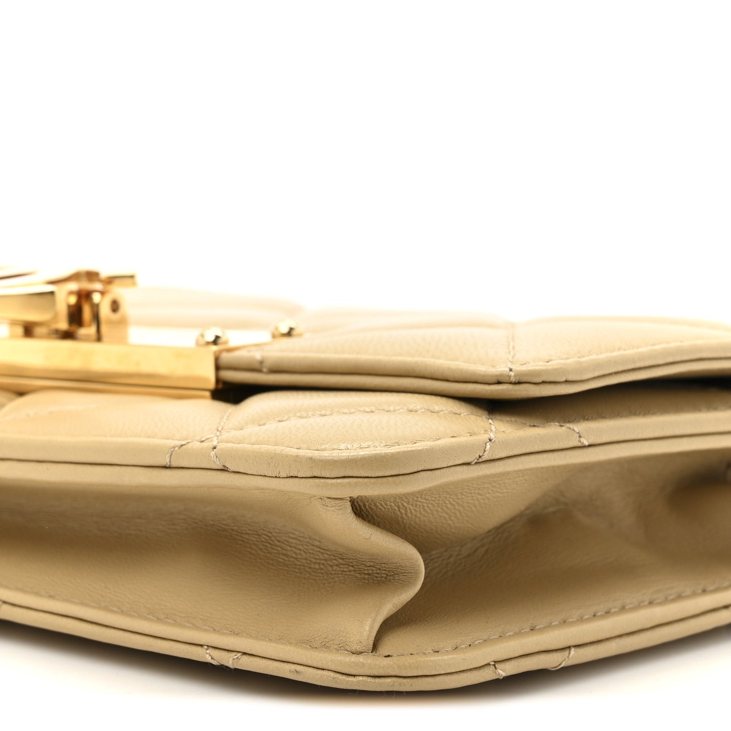 Lambskin Quilted Golden Class Wallet On Chain WOC Dark Beige