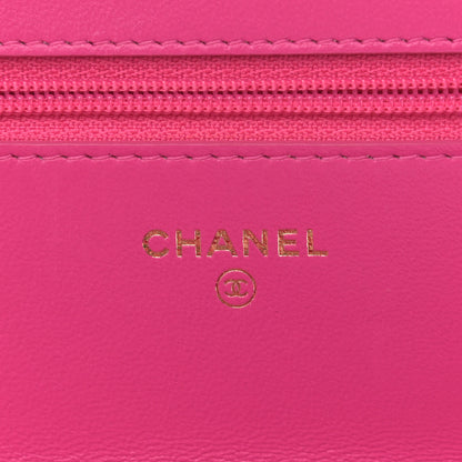Chanel Wool Tweed Lambskin Quilted Chanel 19 Wallet On Chain WOC and Coin Purse Fuchsia 7 of 13