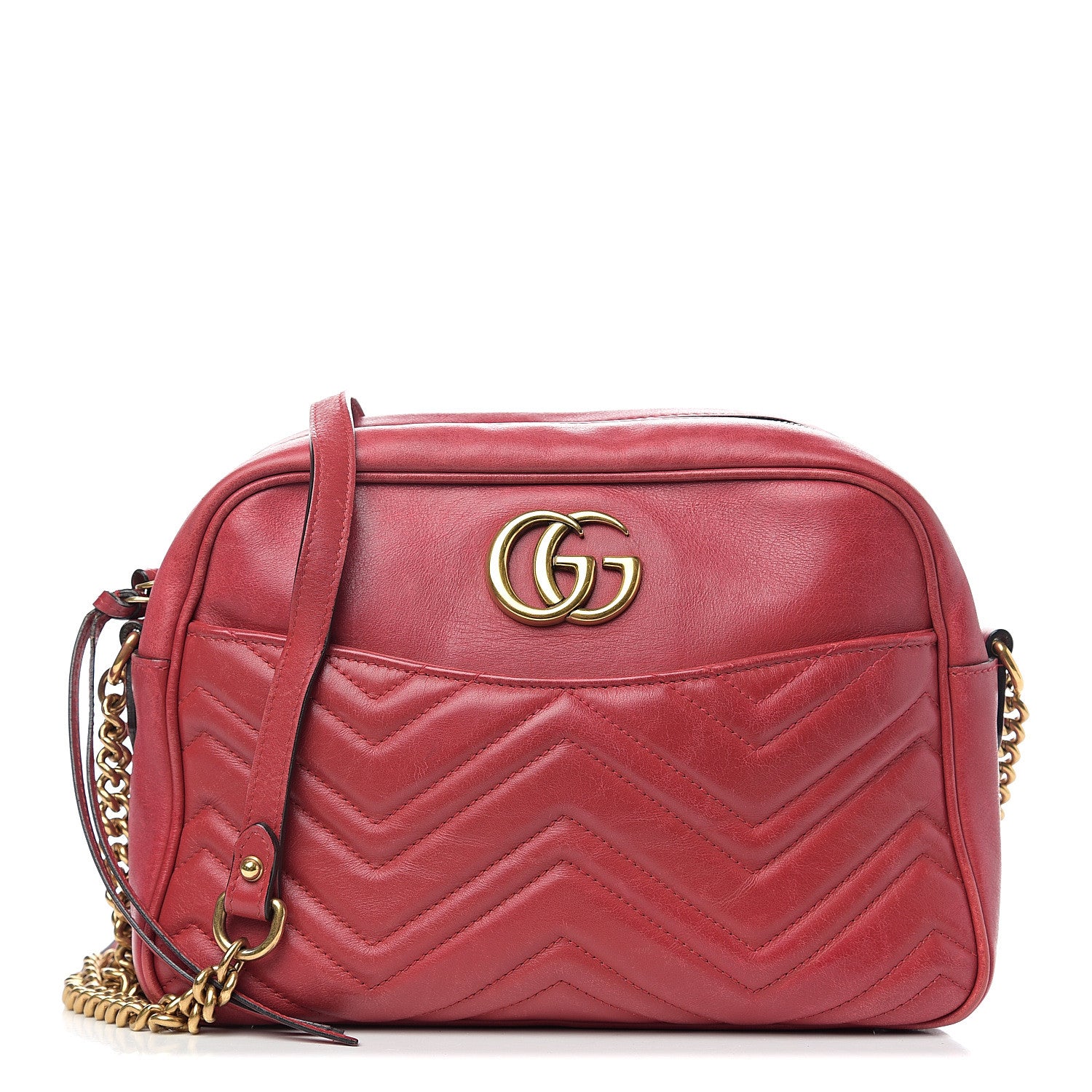 Gucci Calfskin Matelasse Medium GG Marmont Chain Shoulder Bag Hibiscus Red 1 of 11
