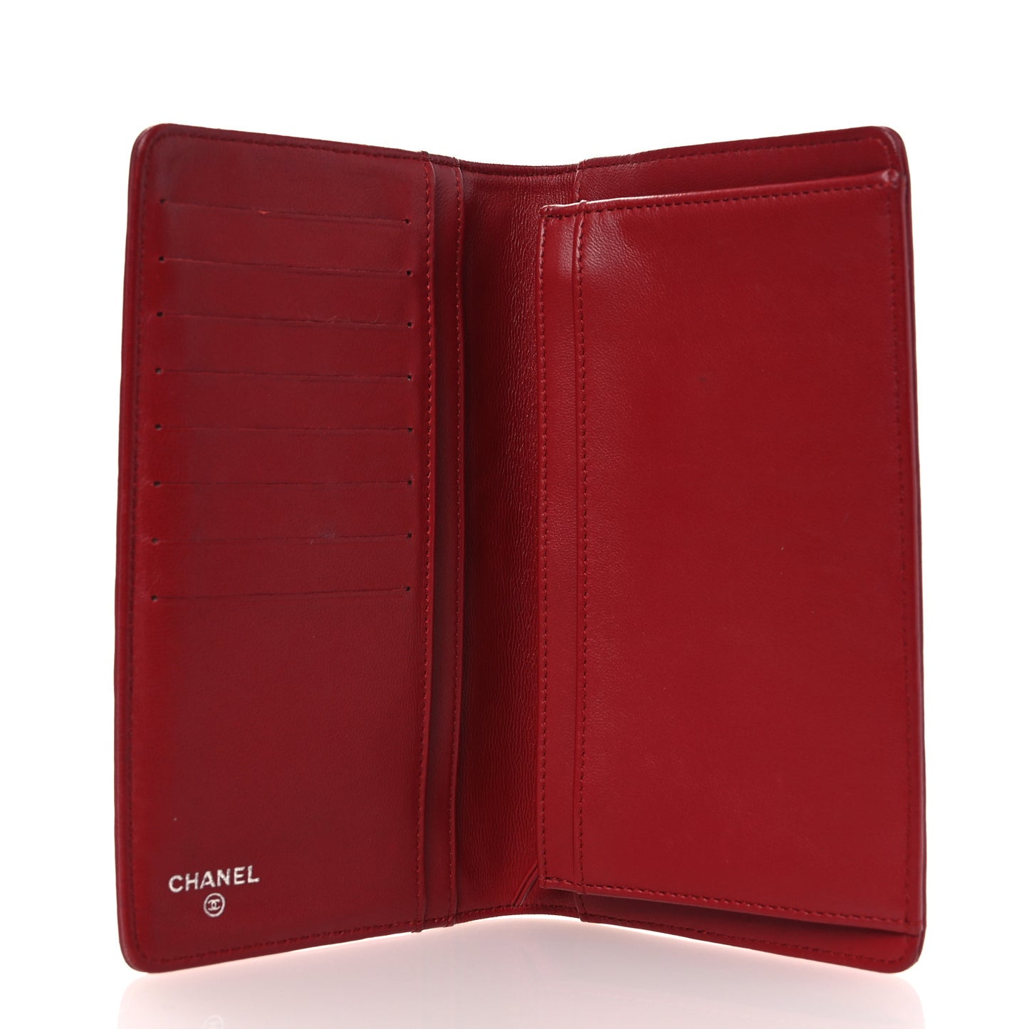 Lambskin Camellia Embossed Yen Wallet Dark Red