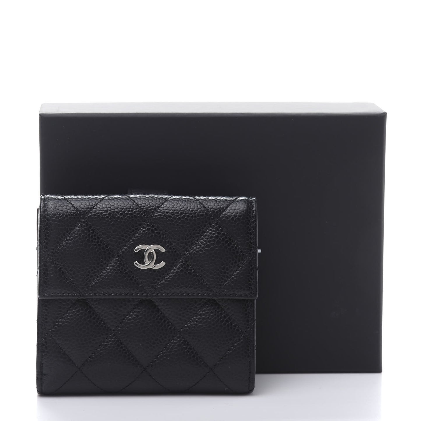 Caviar Quilted Compact French Flap Wallet Black
