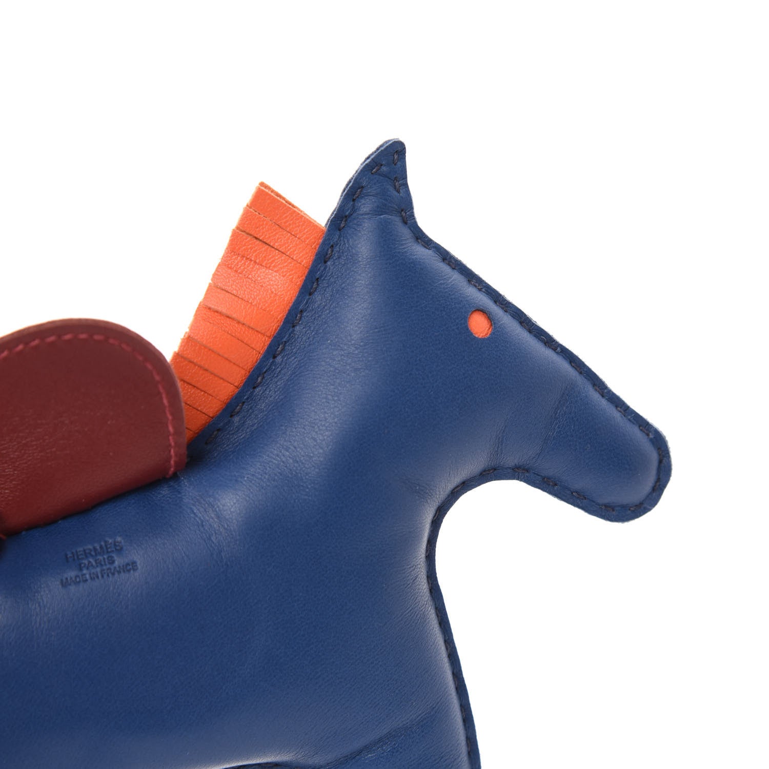 Hermes Milo Lambskin Grigri Rodeo Horse Bag Charm GM Bleu de Malte Rouge H Orange Poppy 3 of 3