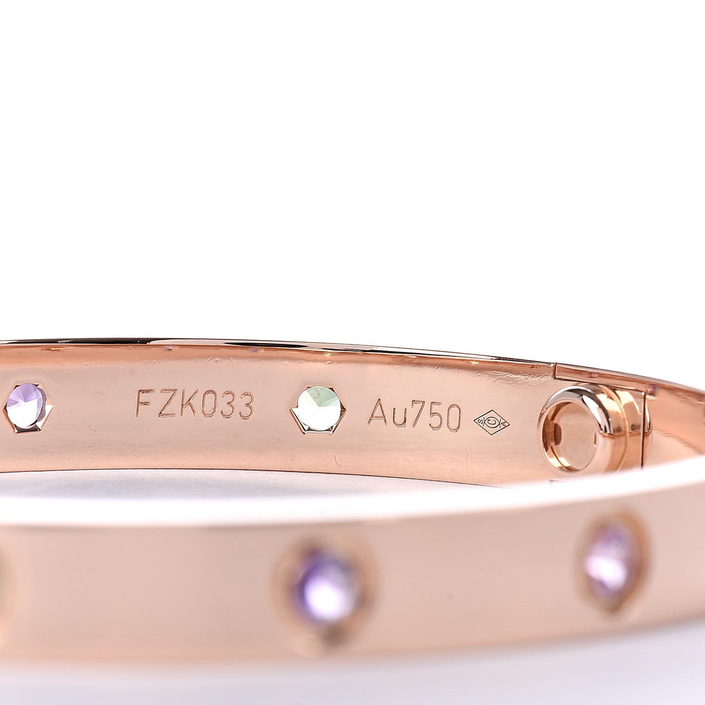 18K Pink Gold Sapphire Garnet Amethyst LOVE Bracelet 17