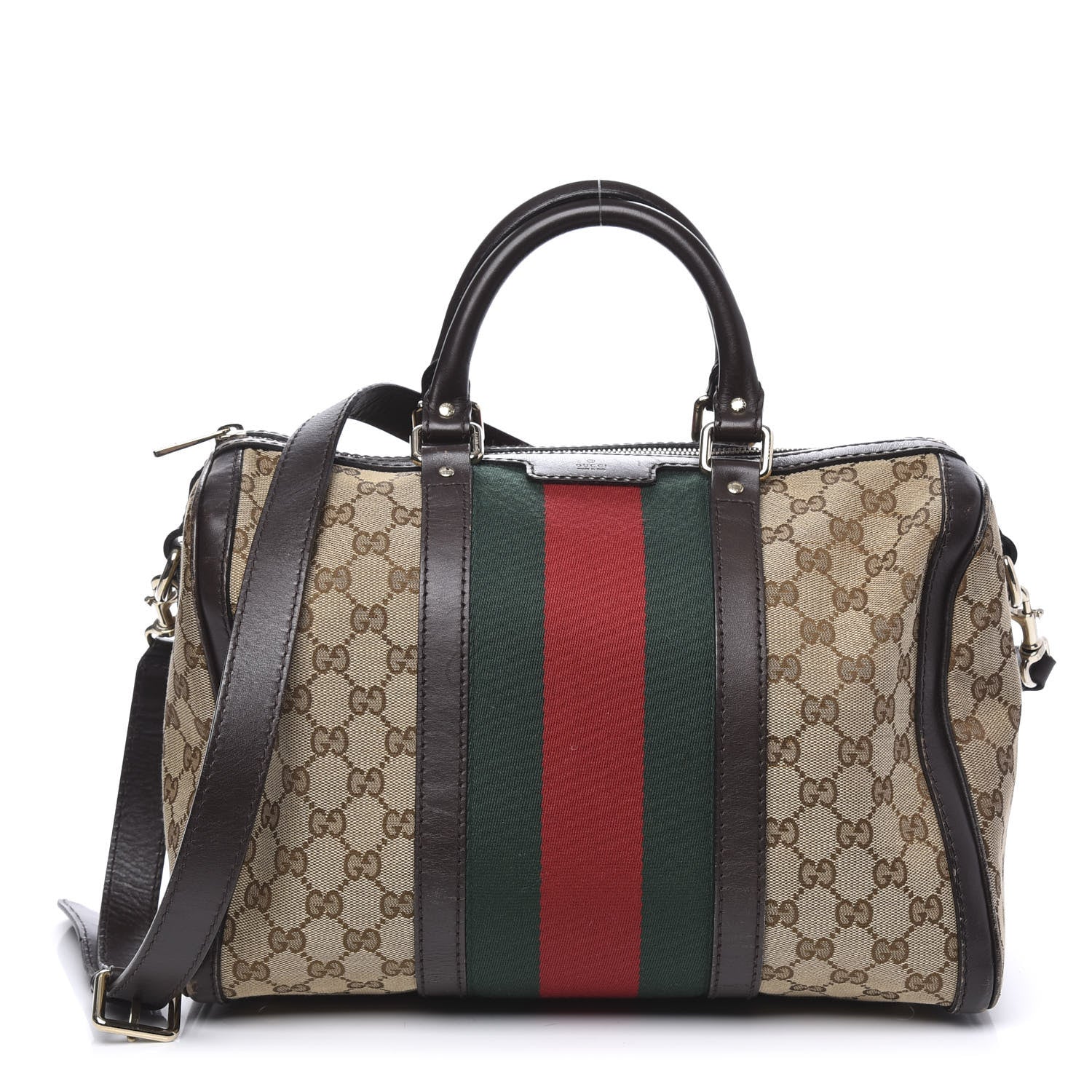 Gucci Monogram Vintage Web Medium Boston Dark Brown 1 of 13