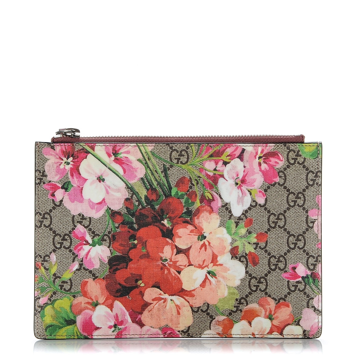 Gucci GG Supreme Monogram Blooms Small Zip Pouch Beige Multicolor Dry Rose 1 of 6