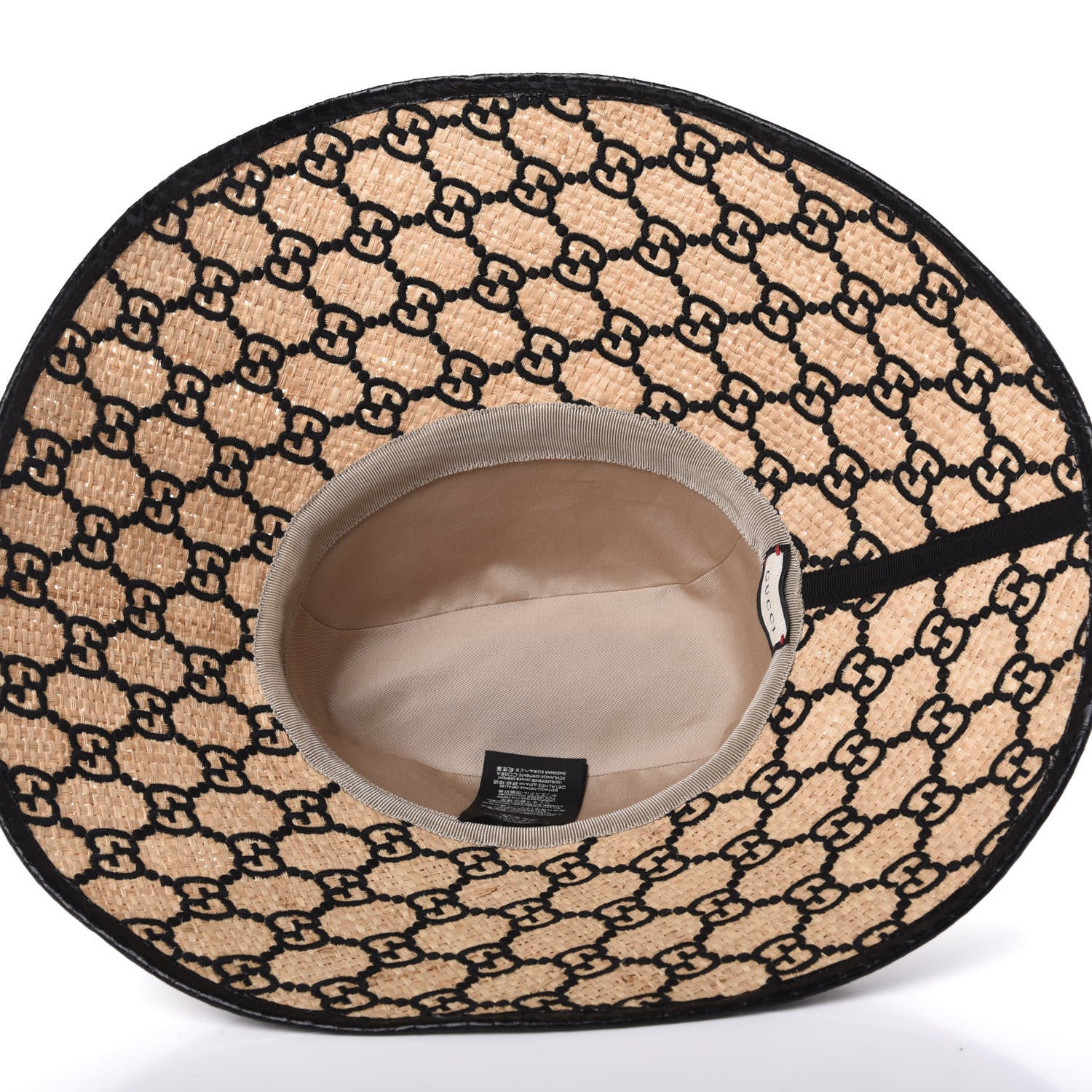 Gucci Raffia Elaphe GG Monogram Embroidered Wide Brim Hat Ivory Black 6 of 8