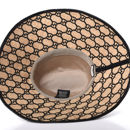 Gucci Raffia Elaphe GG Monogram Embroidered Wide Brim Hat Ivory Black 6 of 8