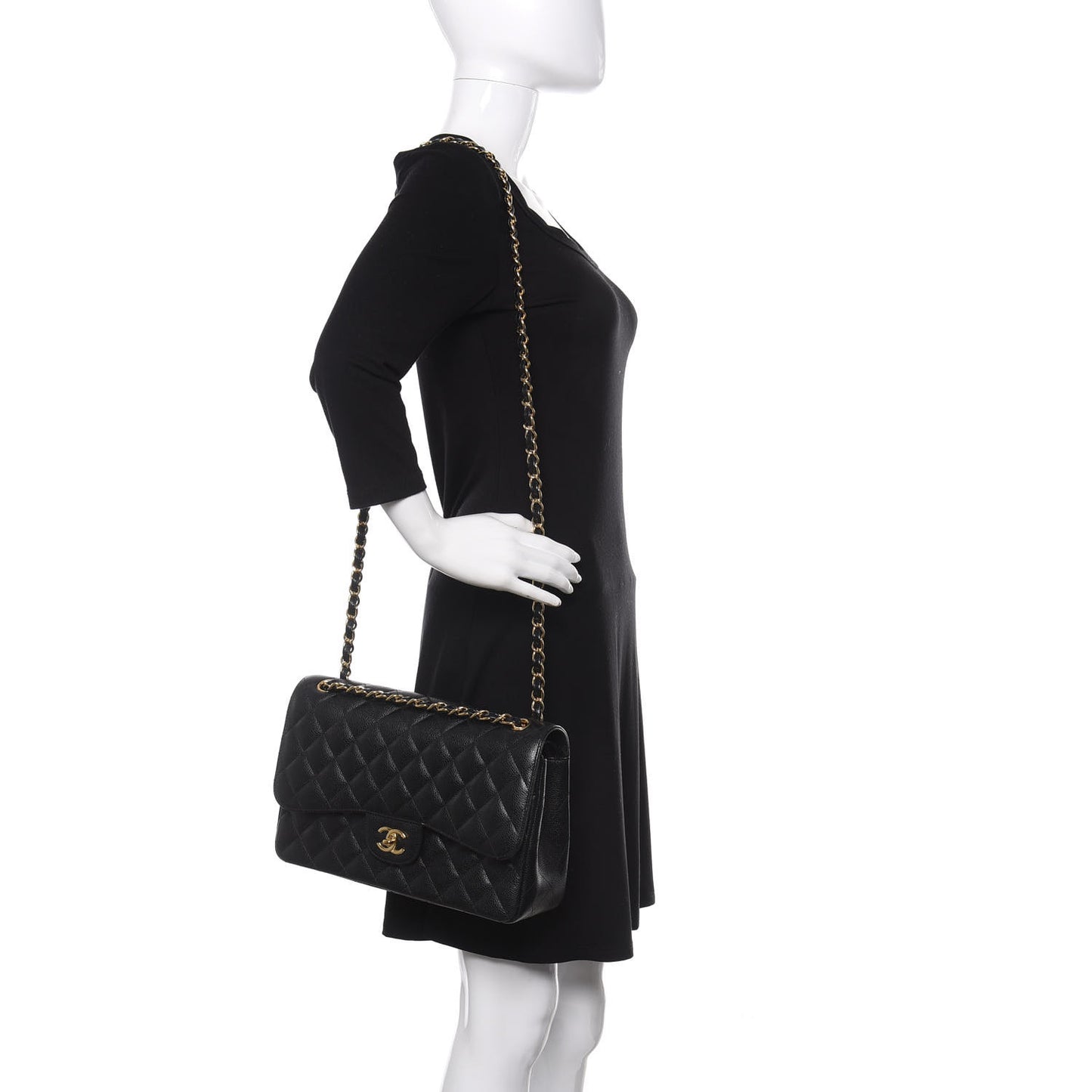 Caviar Quilted Jumbo Double Flap Black