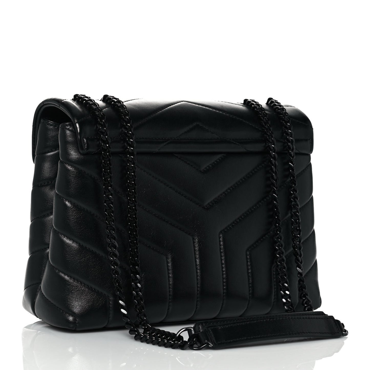Calfskin Y Quilted Monogram Small Loulou Chain Satchel Black