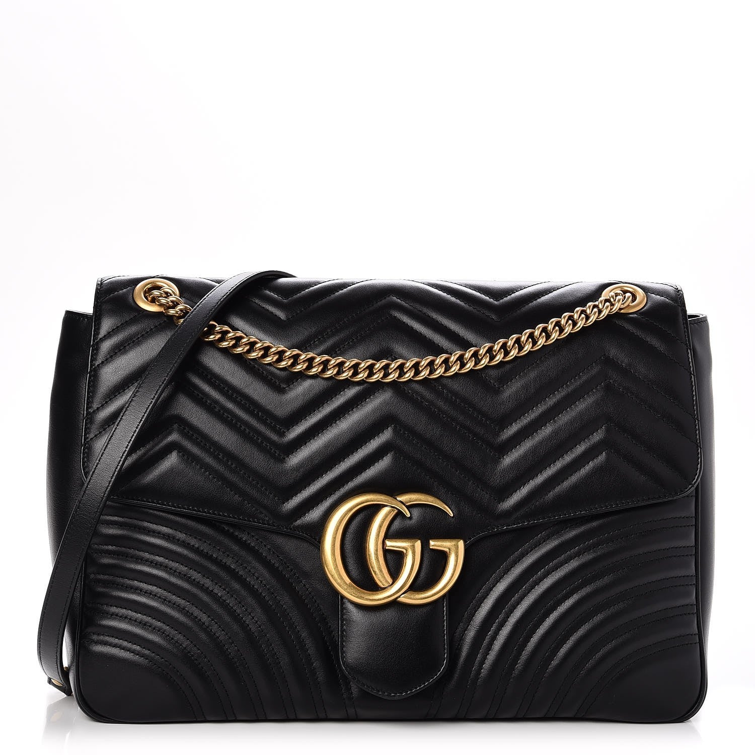 Gucci Calfskin Matelasse Large GG Marmont Shoulder Bag Black 1 of 7