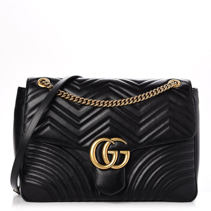 Gucci Calfskin Matelasse Large GG Marmont Shoulder Bag Black 1 of 7