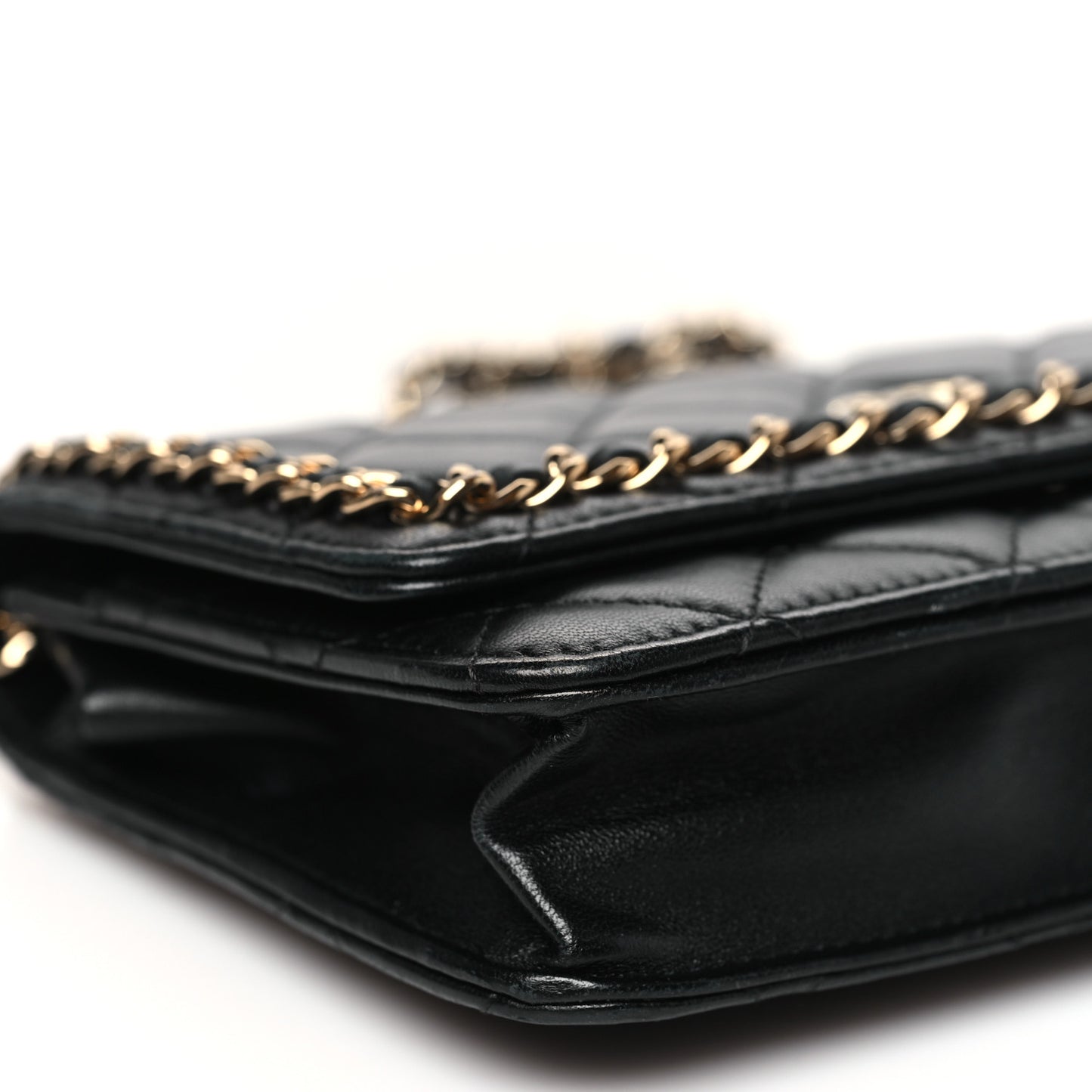 Lambskin Quilted Chain Around Wallet On Chain WOC Black