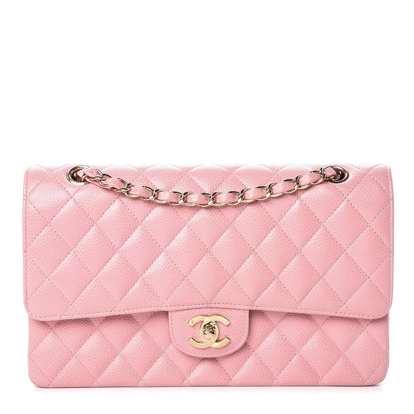 Caviar Quilted Medium Double Flap Pink