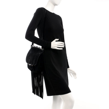 Gucci Suede Medium Nouveau Fringe Shoulder Bag Black 2 of 7