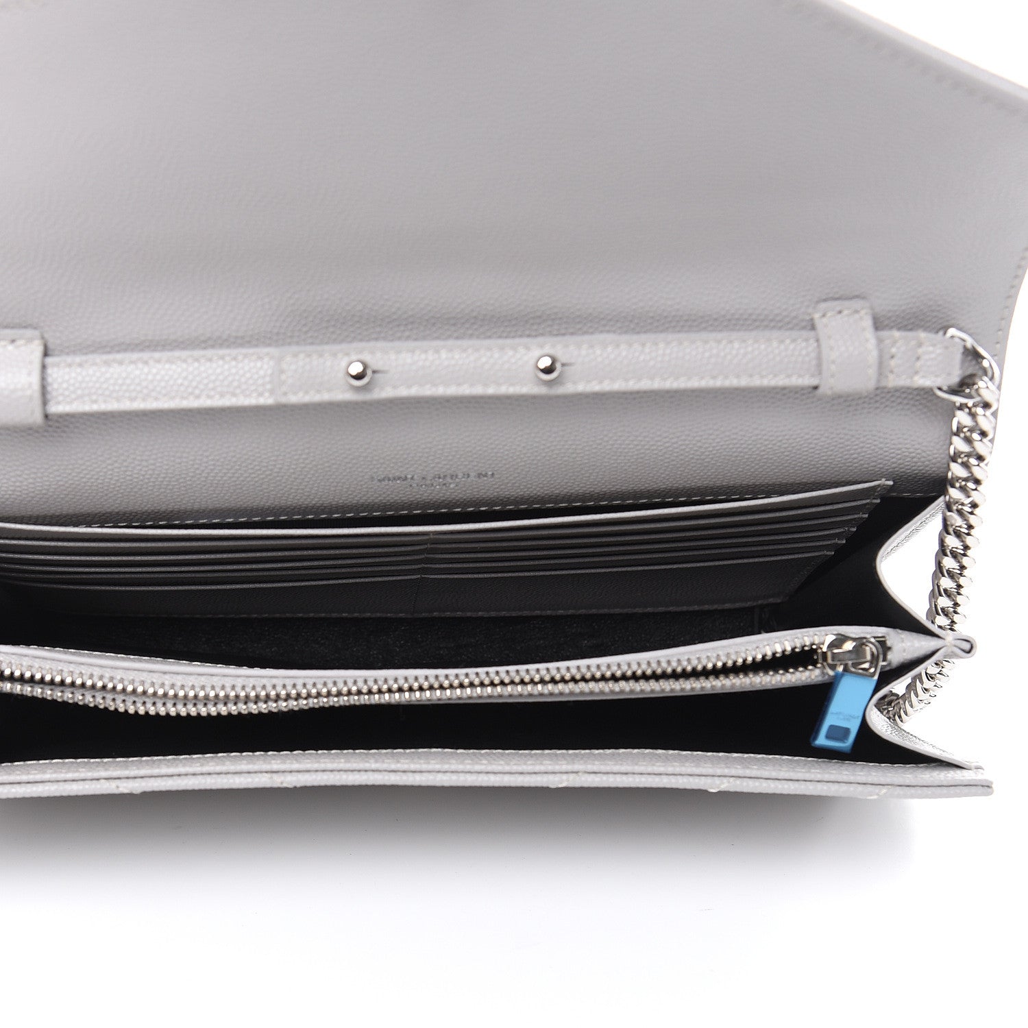 Saint Laurent Grain De Poudre Matelasse Chevron Monogram Chain Wallet Granite 5 of 10
