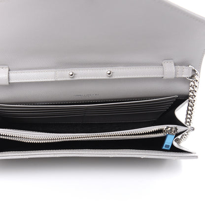Saint Laurent Grain De Poudre Matelasse Chevron Monogram Chain Wallet Granite 5 of 10