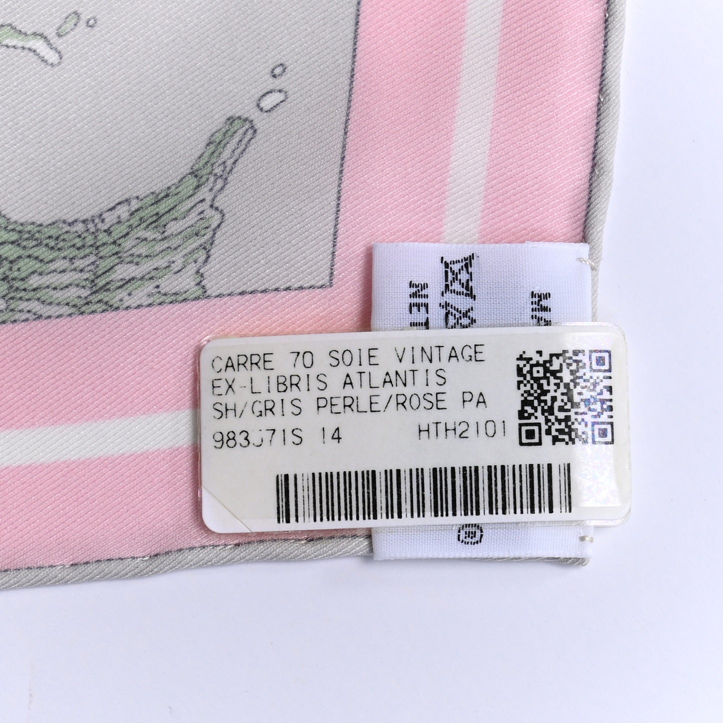 Silk Vintage Ex Libris Atlantis Scarf 70 Gris Perle Rose Pale