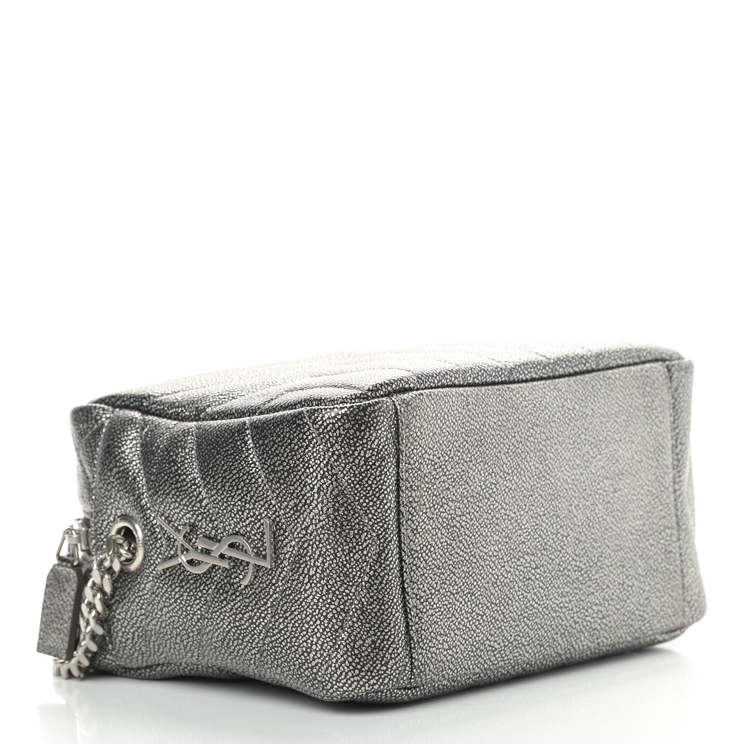Saint Laurent Metallic Grain De Poudre Y Quilted Monogram Small Loulou Bowling Bag Gun Metal 4 of 9