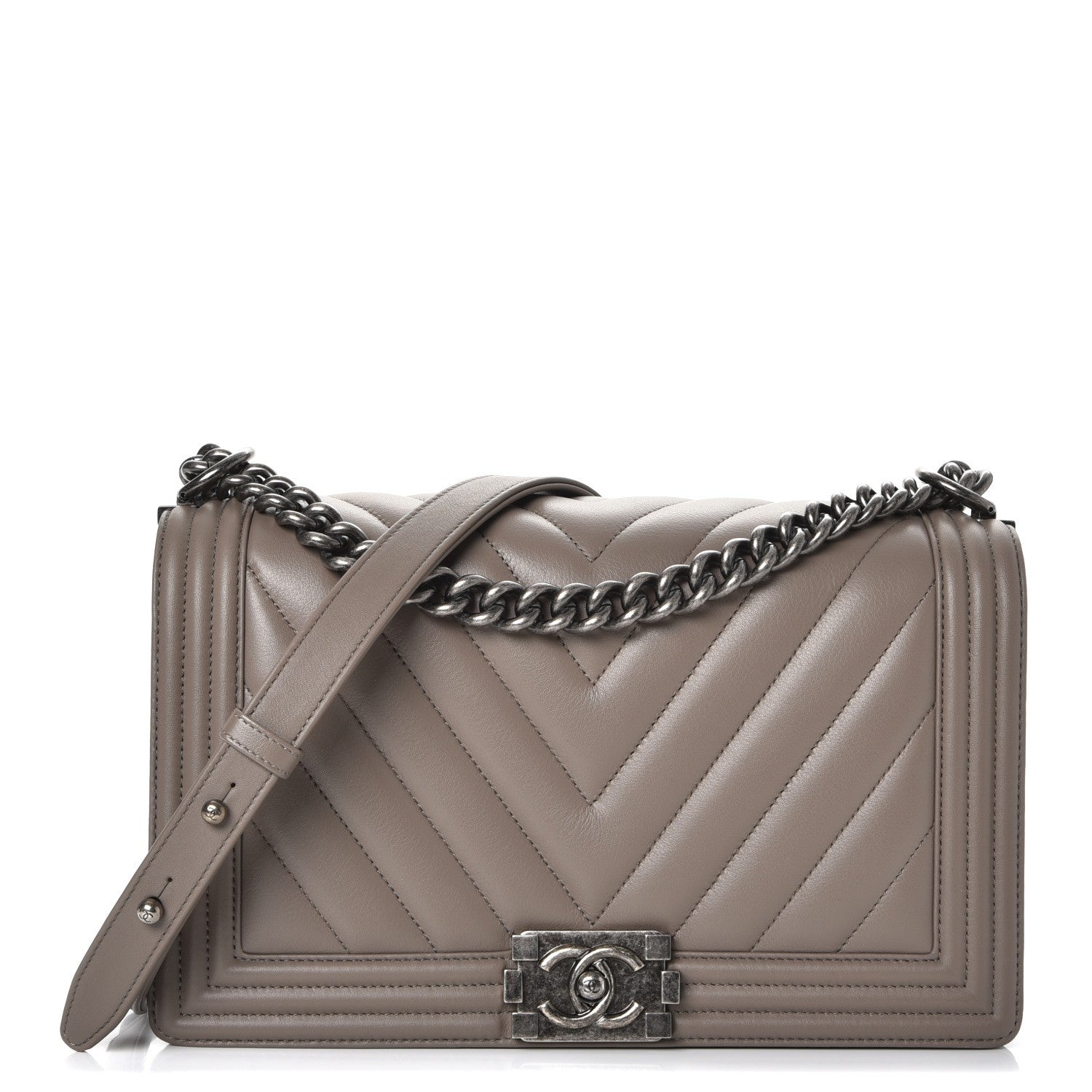 Chanel Calfskin Chevron New Medium Boy Flap Grey 1 of 9