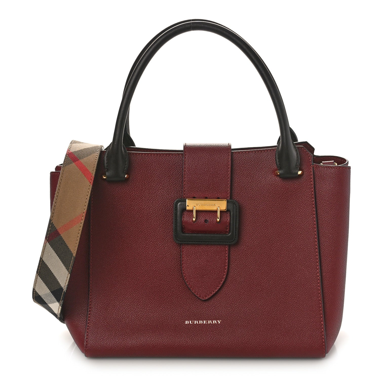 Burberry Soft Grain Medium Buckle Tote Dark Plum 1 of 8
