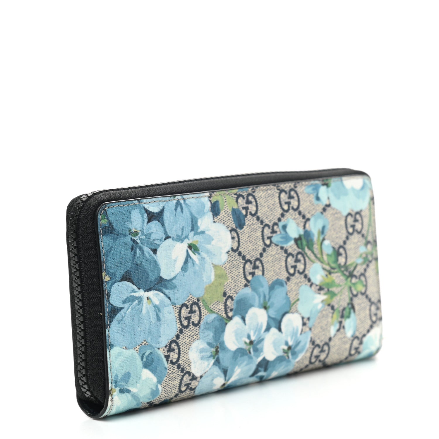 Gucci GG Supreme Monogram Blooms Zip Around Wallet Blue 3 of 8