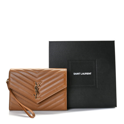 Saint Laurent Grain De Poudre Matelasse Chevron Monogram Cassandre Flap Pouch Natural Dark 8 of 8