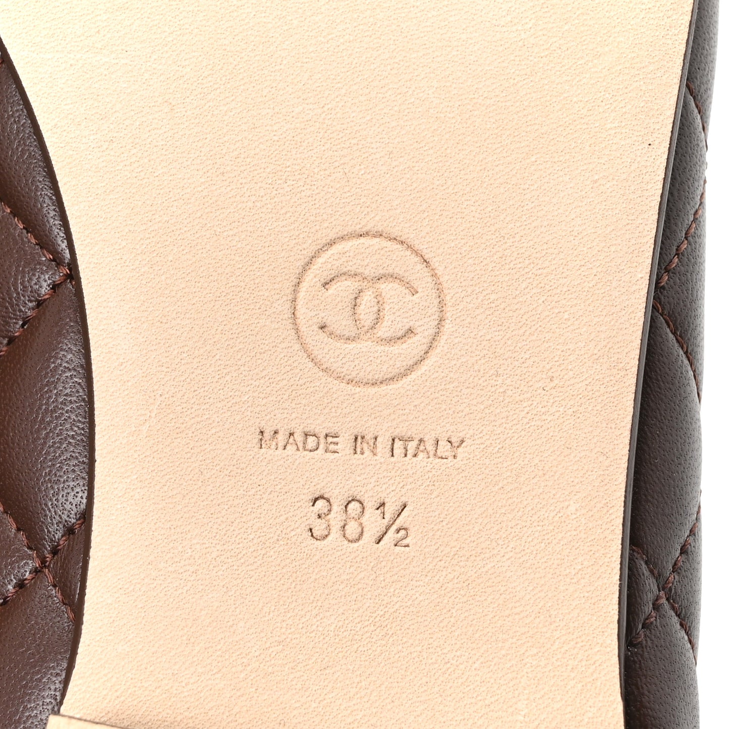 Lambskin Quilted CC Cap Toe Ballerina Flats 38.5 Dark Brown