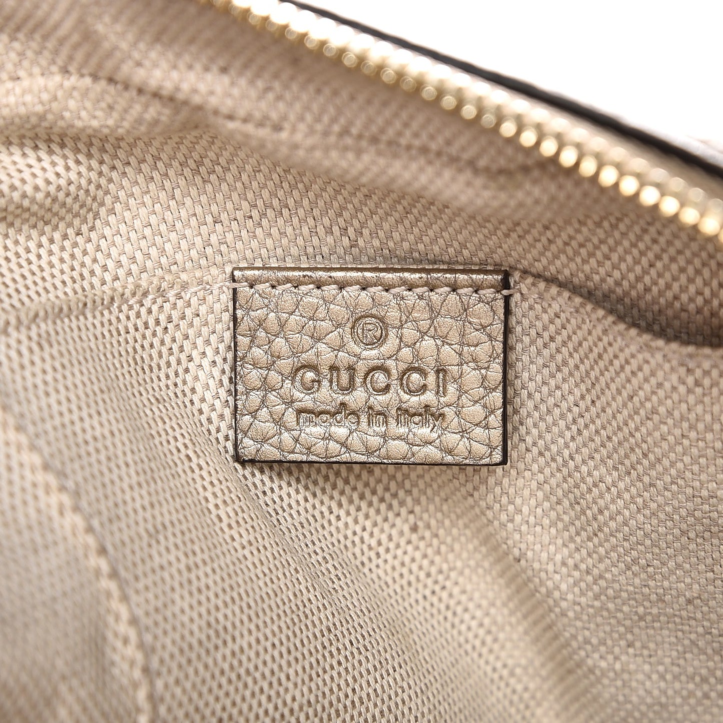 Metallic Pebbled Calfskin Small Soho Disco Bag Golden Beige