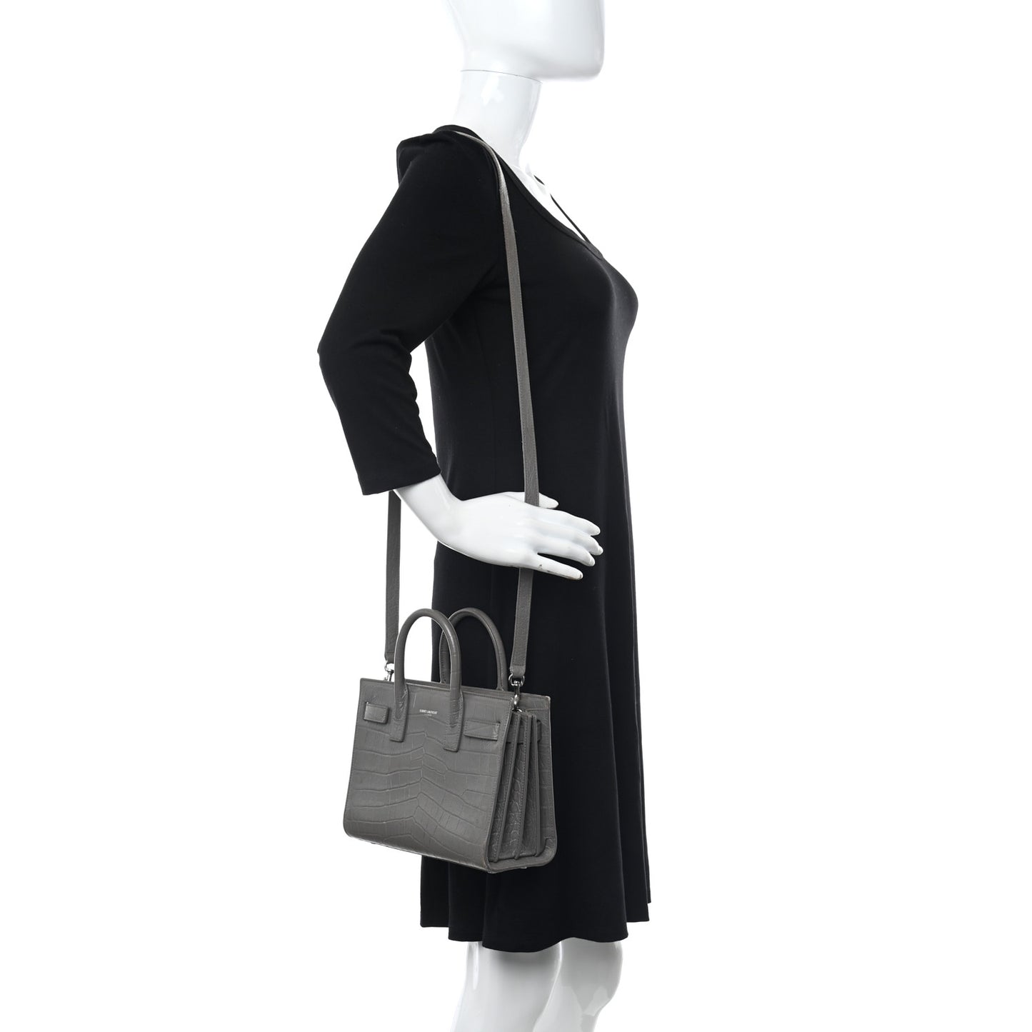 Calfskin Crocodile Embossed Nano Sac De Jour Fog