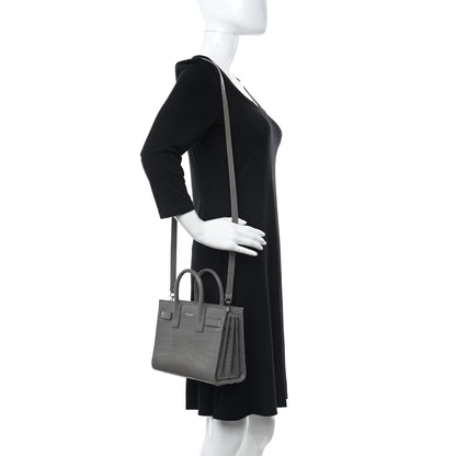 Saint Laurent Calfskin Crocodile Embossed Nano Sac De Jour Fog 2 of 23