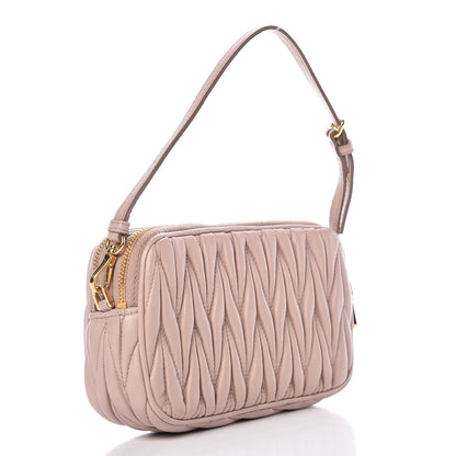 Miu Miu Nappa Matelasse Double Zip Pochette Clutch Cammeo 3 of 11