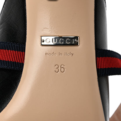 Gucci Malaga Kid Sylvie Web Cross Strap Mid-Heel Slides 36 Black 8 of 14