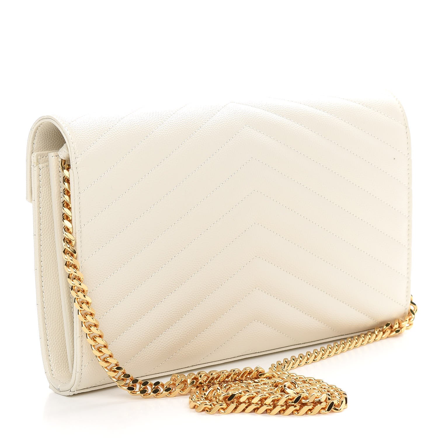 Saint Laurent Grain De Poudre Matelasse Chevron Monogram Chain Wallet Crema Soft 3 of 9
