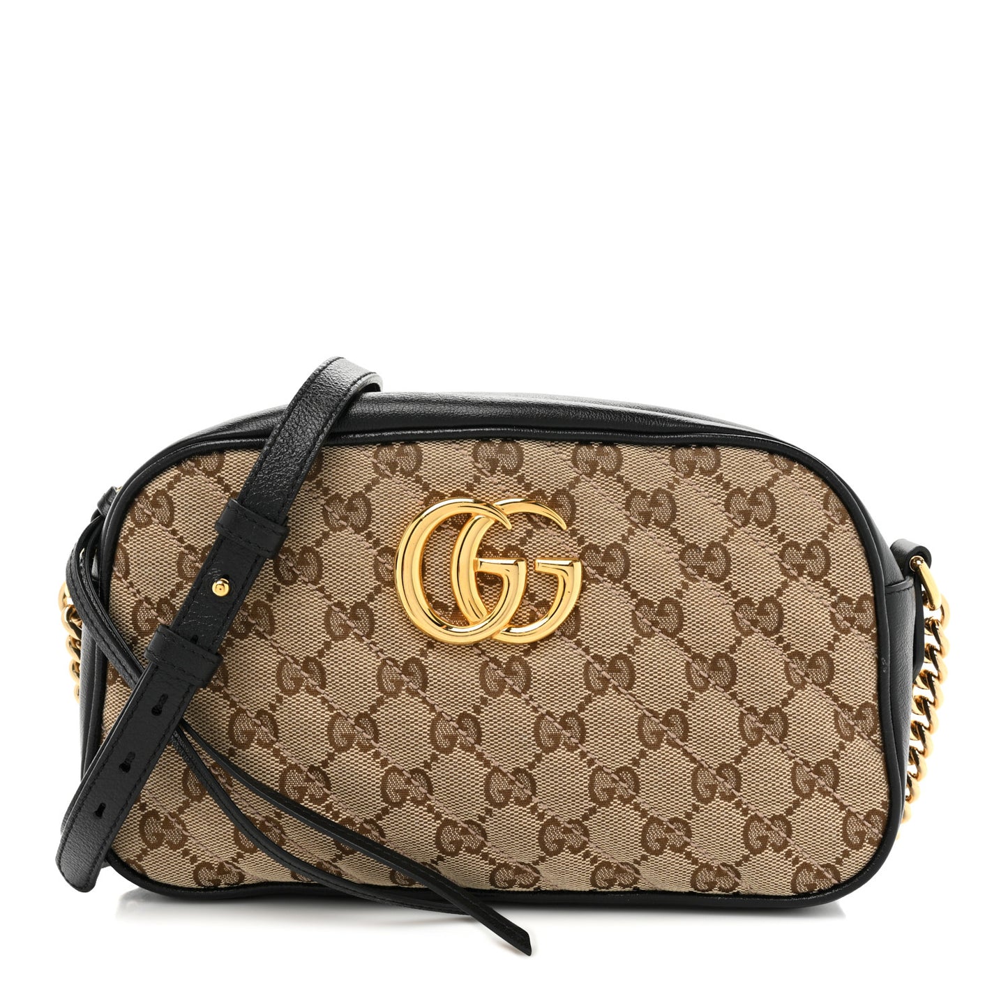 Monogram Matelasse Diagonal Small GG Marmont Chain Shoulder Bag Beige Black