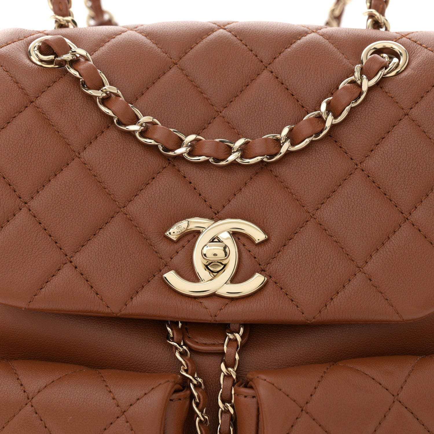 Chanel Calfskin Quilted Medium Duma Pockets Drawstring Backpack Brown 8 of 10