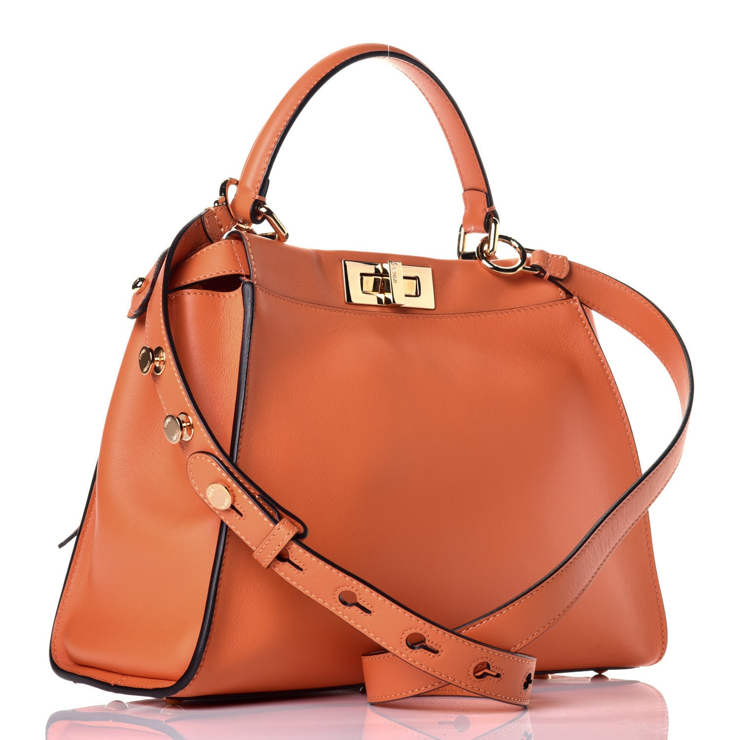 Fendi Vitello Seta Shiny Nappa Medium 3 Pocket Peekaboo Iconic Satchel Papaya 4 of 9