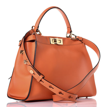 Fendi Vitello Seta Shiny Nappa Medium 3 Pocket Peekaboo Iconic Satchel Papaya 4 of 9