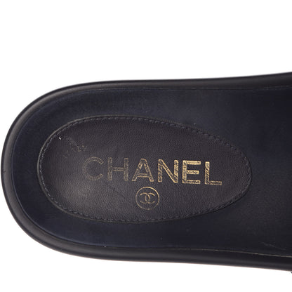 Chanel Satin Canvas Chain Flat Sandals 37 Marine 12 of 16