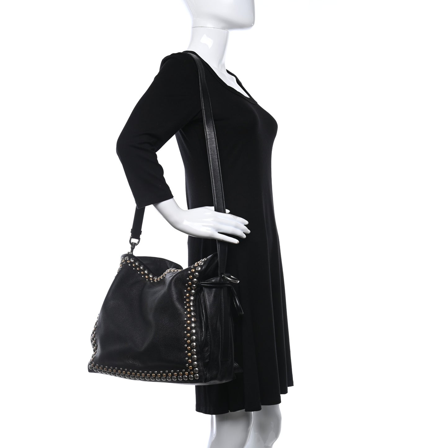Calfskin Studded Flamenco Shoulder Bag Black