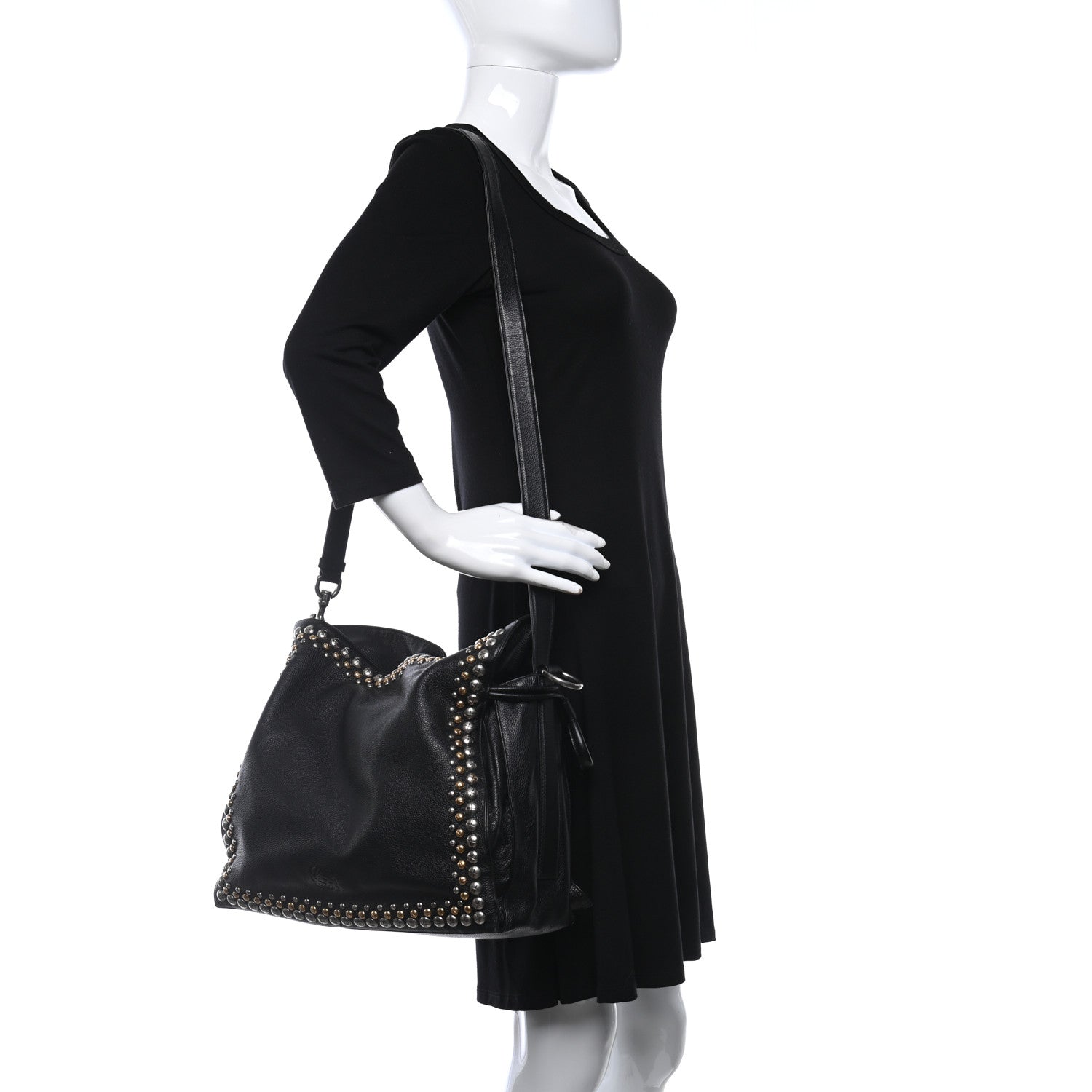 Loewe Calfskin Studded Flamenco Shoulder Bag Black 2 of 9