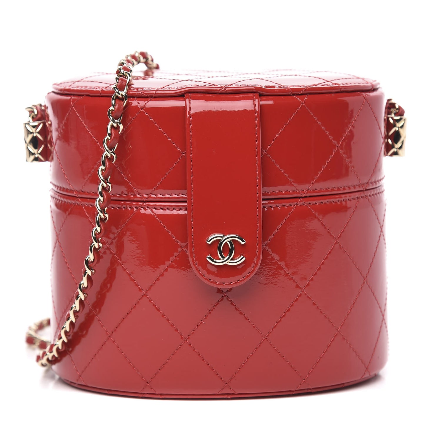 Patent Quilted Small Round Vanity With Chain Red