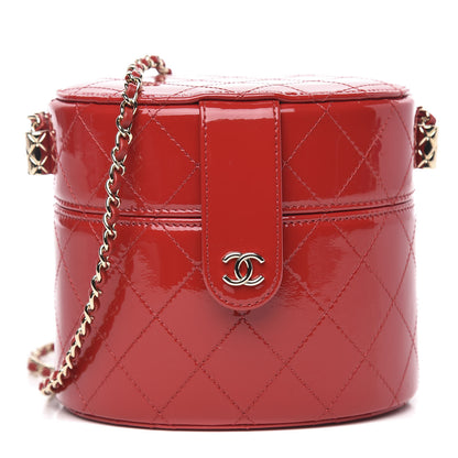 Chanel Patent Quilted Small Round Vanity With Chain Red 1 of 11