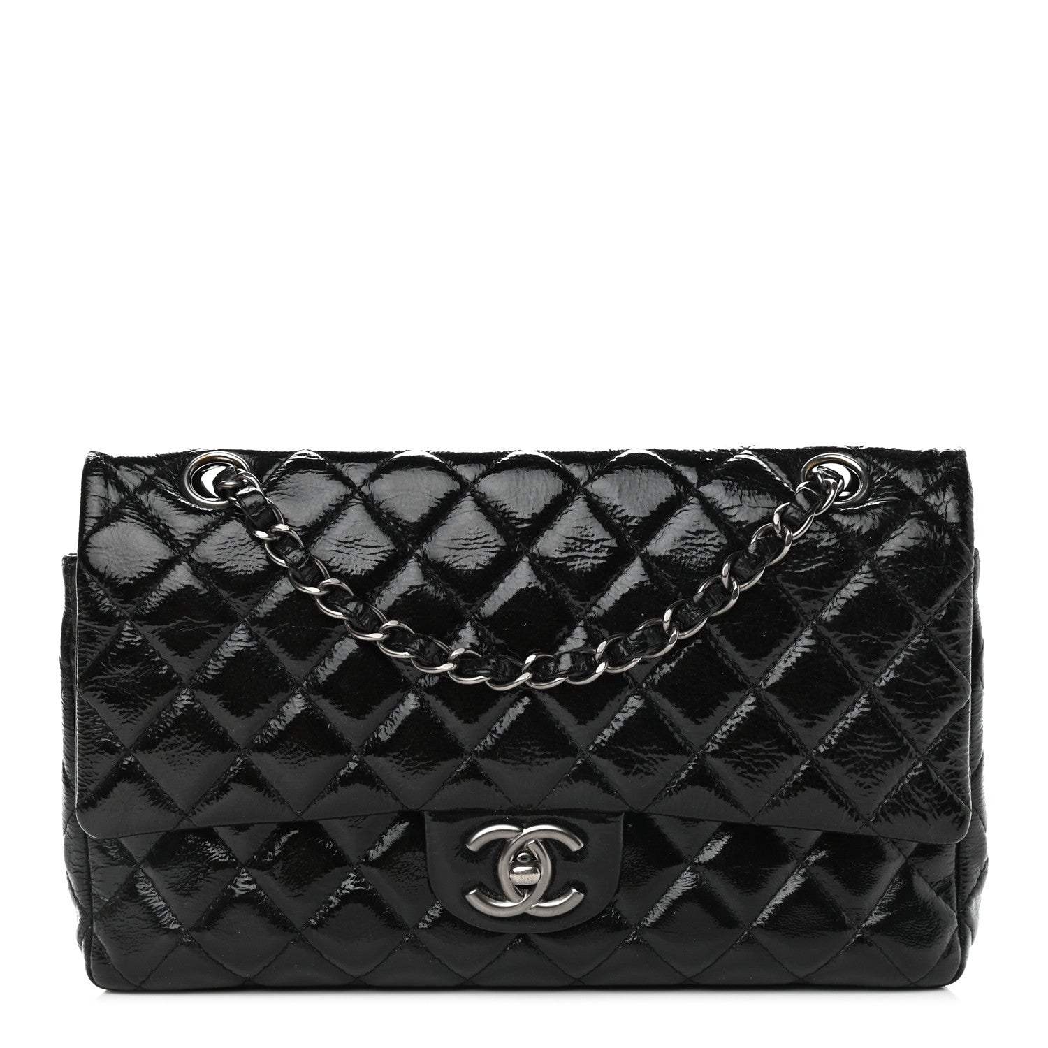 Chanel Distressed Patent Quilted Medium Double Flap Black 1 of 12