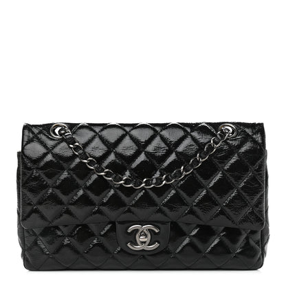 Chanel Distressed Patent Quilted Medium Double Flap Black 1 of 12