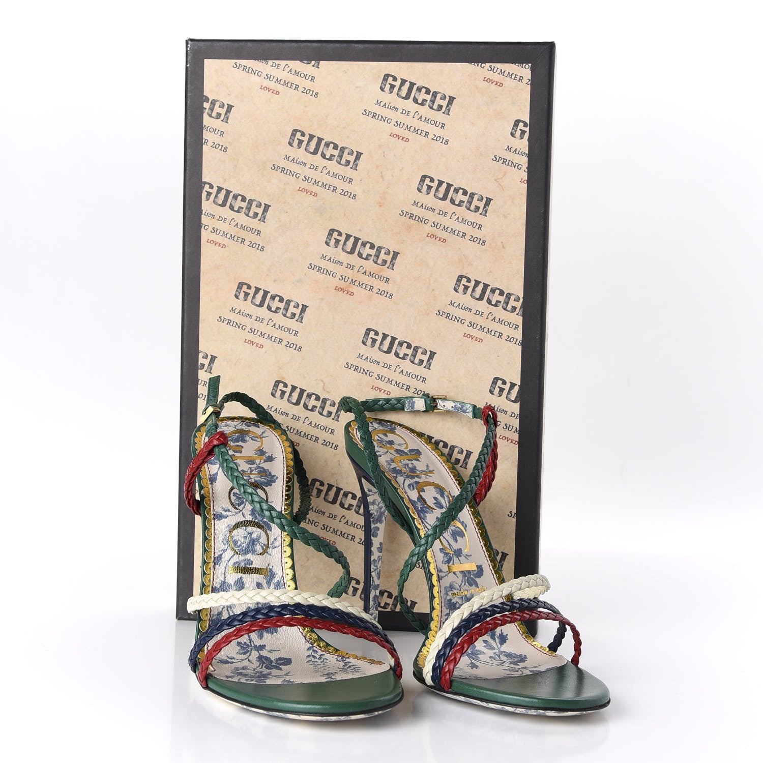 Gucci Malaga Kid Braided Haines High Heel Sandals 38 Emerald 9 of 9