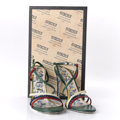 Gucci Malaga Kid Braided Haines High Heel Sandals 38 Emerald 9 of 9