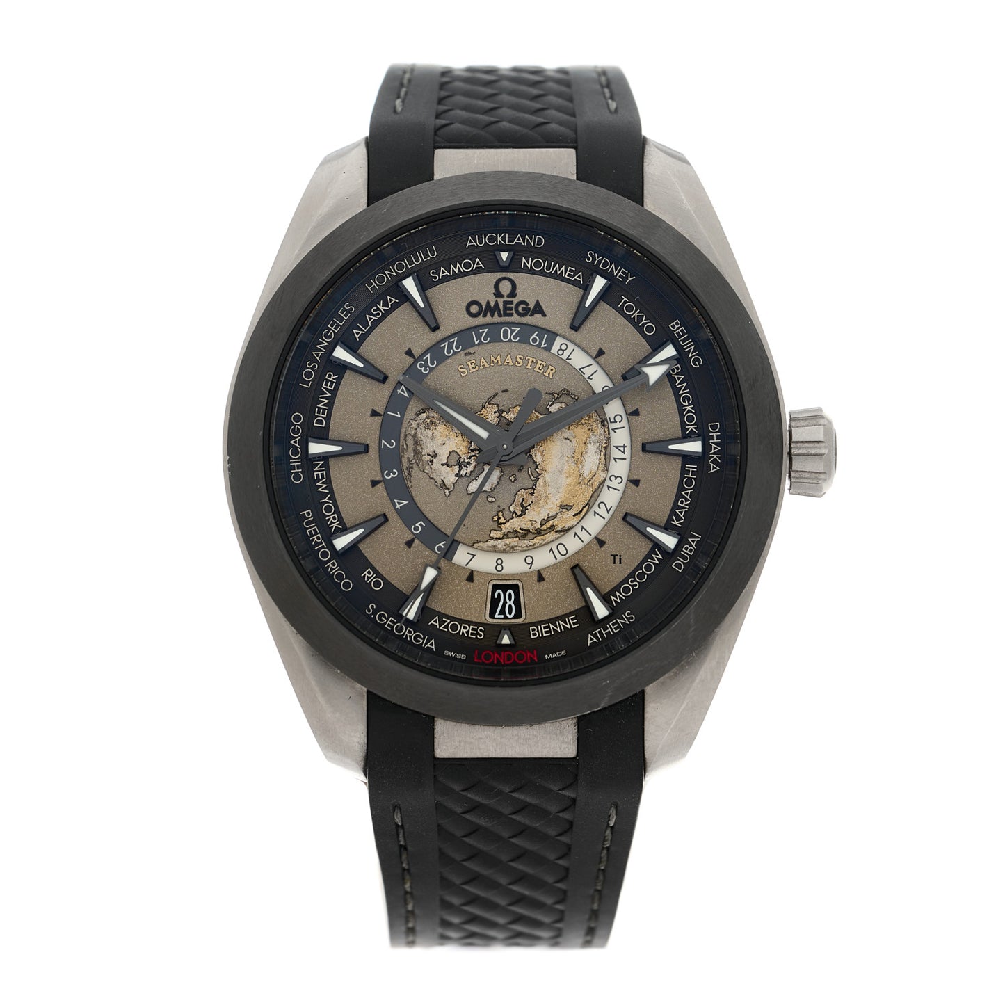 Titanium Rubber 43mm Seamaster Aqua Terra World Time Chronometer Automatic Watch Grey 220.92.43.22.99.001