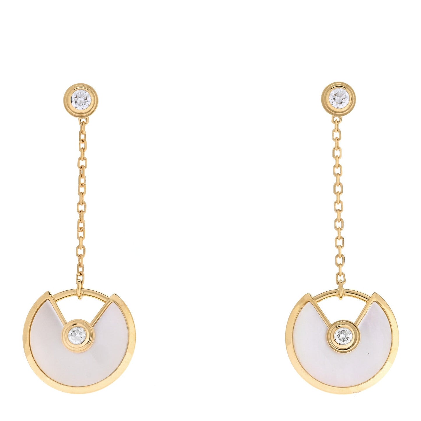 18K Yellow Gold Diamond Mother of Pearl Amulette de Cartier Drop Earrings